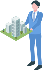 スーツ姿の男性が建物模型を持っているイラスト