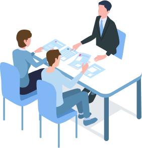 お客様と打ち合わせをしているイラスト